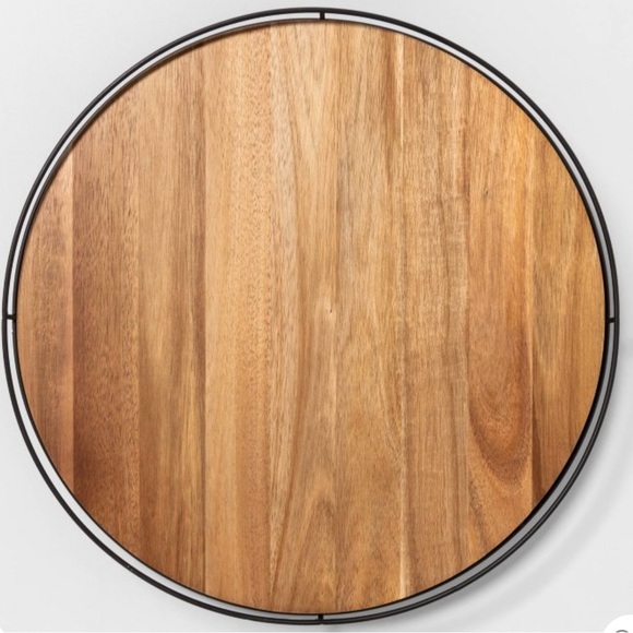 Hearth & Hand Magnolia 18" Wooden Lazy Susan with Metal Trim Brown/Black NIB - Picture 2 of 4